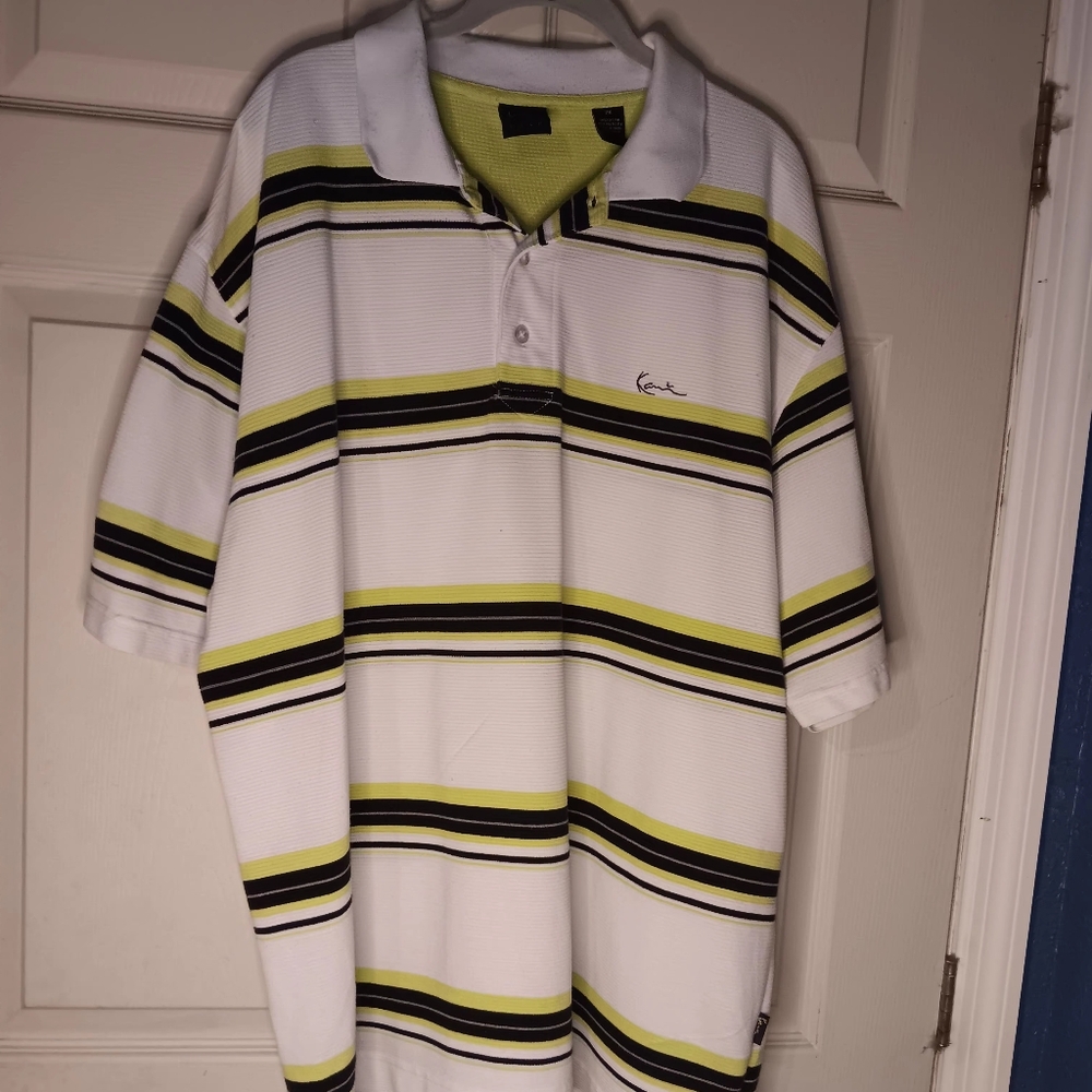 Kani White and Green Striped Golf  Shirt Sz 2X